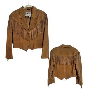 Pioneer Wear VTG Women's Fringe Suede Leather Jacket Buck Brown Western Size 12